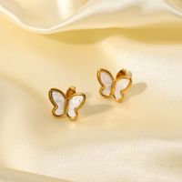Fashion 18k Gold Natural White Shell Butterfly Shape Stainless Steel Stud main image 3