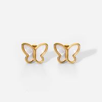 Fashion 18k Gold Natural White Shell Butterfly Shape Stainless Steel Stud main image 6