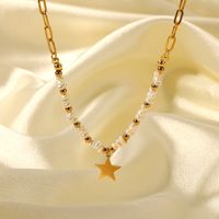 Art Und Weise 18 Karat Vergoldeter Edelstahl-stern-anhänger-perlenperlen, Die Halskette Nähen main image 1