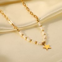 Art Und Weise 18 Karat Vergoldeter Edelstahl-stern-anhänger-perlenperlen, Die Halskette Nähen main image 3