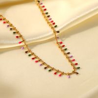 New Fashion Color Drip Oil Tassel 18k Gold Stainless Steel Necklace For Women main image 4