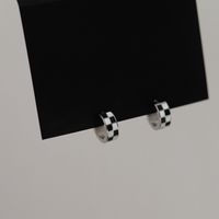 Checkerboard Drop Glue Simple Black And White Earrings Titanium Steel main image 1