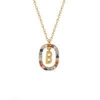 Fashion 925 Sterling Silver Letter Pendent Inlaid Color Zirconium Necklace Female sku image 2