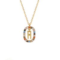Fashion 925 Sterling Silver Letter Pendent Inlaid Color Zirconium Necklace Female sku image 8