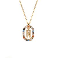 Fashion 925 Sterling Silver Letter Pendent Inlaid Color Zirconium Necklace Female sku image 14