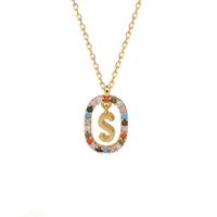 Fashion 925 Sterling Silver Letter Pendent Inlaid Color Zirconium Necklace Female sku image 19