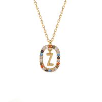 Fashion 925 Sterling Silver Letter Pendent Inlaid Color Zirconium Necklace Female sku image 26