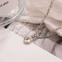 Retro 925 Sterling Silver Peach Heart Lock Pendant Hollow Thick Necklace sku image 2