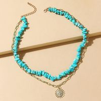 Korean Ethnic Style Retro Natural Stone Alloy Sun Pendent Necklace Set main image 2