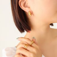 Imitation Pearl Zircon Minimalist C-type Spring Female Earrings Titanium Steel sku image 3
