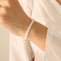 Fashion Titanium Steel String Pearl Necklace Bracelet Set sku image 1