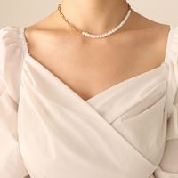 Fashion Titanium Steel String Pearl Necklace Bracelet Set sku image 2