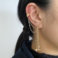 New Creative Full Diamond Pentagram Moon Pendant Alloy Earrings Female main image 1