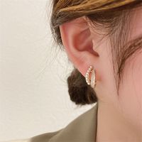 Simple Inlaid Beads Zircon Curved Alloy Stud Earrings main image 3
