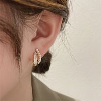 Simple Inlaid Beads Zircon Curved Alloy Stud Earrings main image 5