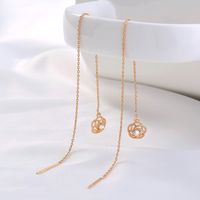 Une Paire De Nouvelles Boucles D&#39;oreilles Percées À Pampille En Cuivre Et Zircon Rose main image 3