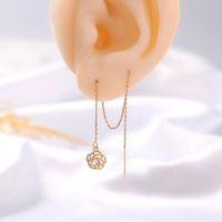 A Pair Of New Rose Flower Copper Zircon Tassel Pierced Earrings main image 6