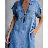 Fashion Casual Zip Denim Shirt Short Sleeve Dress main image 1