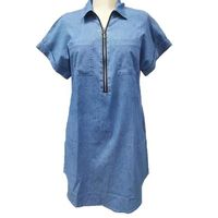 Fashion Casual Zip Denim Shirt Short Sleeve Dress sku image 1