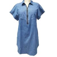 Fashion Casual Zip Denim Shirt Short Sleeve Dress sku image 4