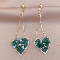 Fashion Rhinestone Crystal Heart-shaped Long Alloy Drop Earrings main image 1