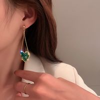 Fashion Rhinestone Crystal Heart-shaped Long Alloy Drop Earrings main image 3