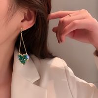 Fashion Rhinestone Crystal Heart-shaped Long Alloy Drop Earrings main image 5
