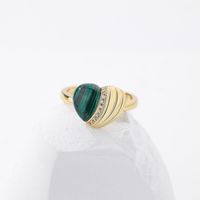 Fashion S925 Silver Geometric Heart Malachite Opening Adjustable Ring main image 3