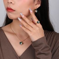 Fashion S925 Silver Geometric Heart Malachite Opening Adjustable Ring main image 5