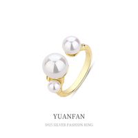 Fashion S925 Sterling Silver Inlaid Pearl Opening Ring Female main image 1