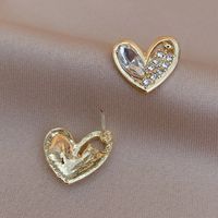 Fashion Simple Rhinestone Zircon Heart-shaped Alloy Stud Earrings main image 4