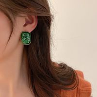 Fashion Retro Green Resin Square Geometric Earrings Alloy Stud Earrings main image 3