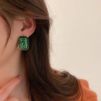 Fashion Retro Green Resin Square Geometric Earrings Alloy Stud Earrings main image 5