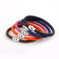 Simple Style Solid Color Pu Leather Alloy Braid Men's Bracelets main image 6