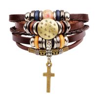 Jesus Cross Braided Leather Beaded Alloy Multiple Bracelet Jewelry main image 2