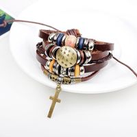 Jesus Cross Braided Leather Beaded Alloy Multiple Bracelet Jewelry main image 3