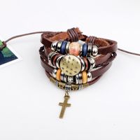 Jesus Cross Braided Leather Beaded Alloy Multiple Bracelet Jewelry main image 5