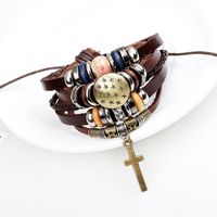 Bijoux Multiples De Bracelet D&#39;alliage De Perles De Cuir Tressé Par Croix De Jésus main image 6