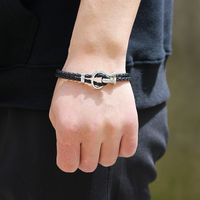 Korean Woven Double-layer Alloy Hook Leather Rope Bracelet main image 4