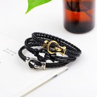 Korean Woven Double-layer Alloy Hook Leather Rope Bracelet main image 5