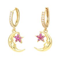 Fashion Simple Star Moon Earrings Zircon Copper Drop Earrings main image 1