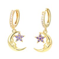 Fashion Simple Star Moon Earrings Zircon Copper Drop Earrings main image 3