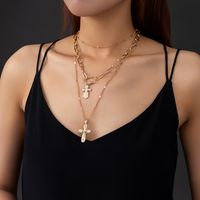 Hipsters Rétro Double Croix Pendentif Boucle En Treillis Collier En Alliage Multicouche main image 3