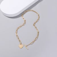 Jewelry Heart-shaped Portrait Embossed Tag Lattice T-shaped Buckle Alloy Necklace main image 1