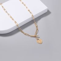 Jewelry Heart-shaped Portrait Embossed Tag Lattice T-shaped Buckle Alloy Necklace main image 4