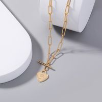 Jewelry Heart-shaped Portrait Embossed Tag Lattice T-shaped Buckle Alloy Necklace main image 5