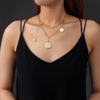 Simple Retro Coin Sweater Multi-layer Pearl Stacking Alloy Necklace main image 1