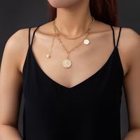 Simple Retro Coin Sweater Multi-layer Pearl Stacking Alloy Necklace main image 2