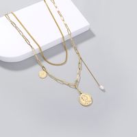 Simple Retro Coin Sweater Multi-layer Pearl Stacking Alloy Necklace main image 4