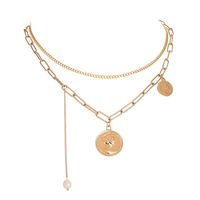 Simple Retro Coin Sweater Multi-layer Pearl Stacking Alloy Necklace main image 6